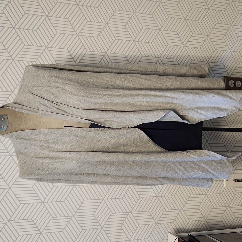 Joan Vass Gray Open Front Lightweight Long Cardigan Women's Size XL Extra Large